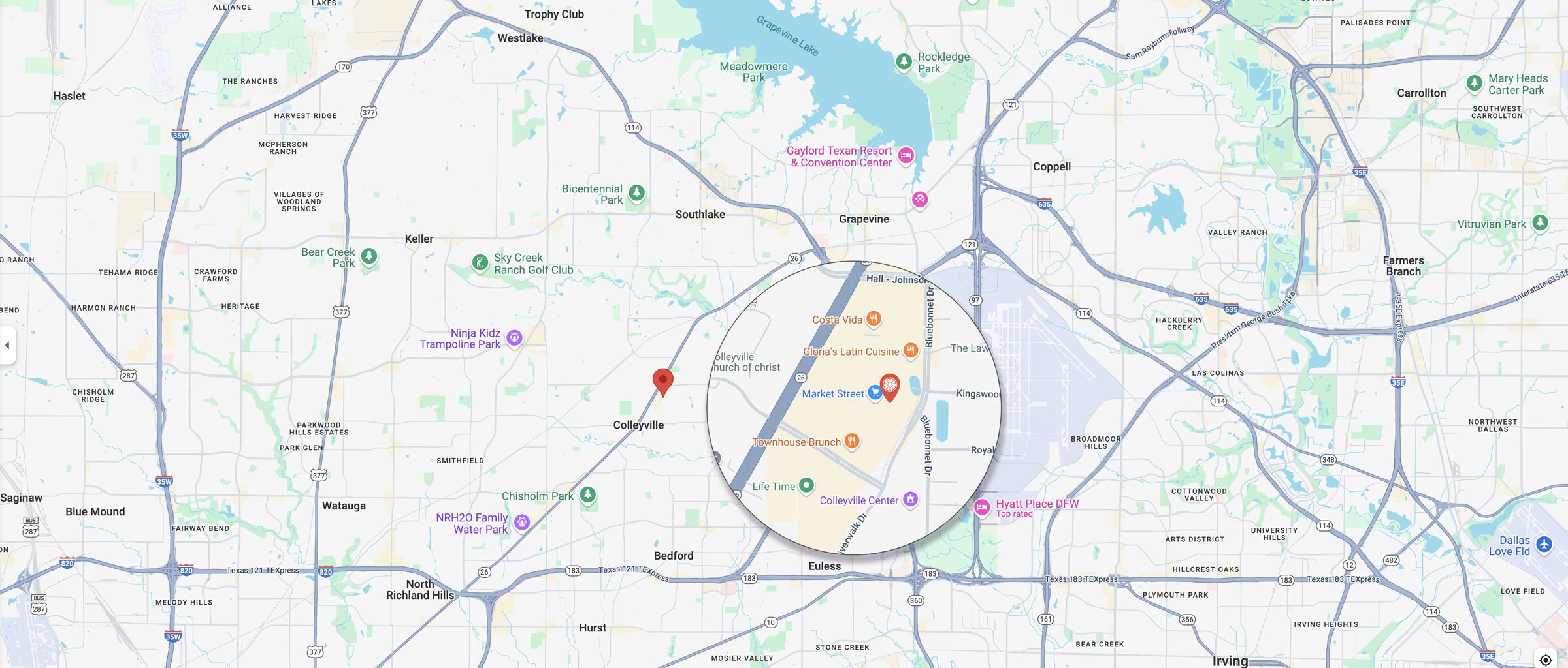 DFW area map to Market Street Colleyville